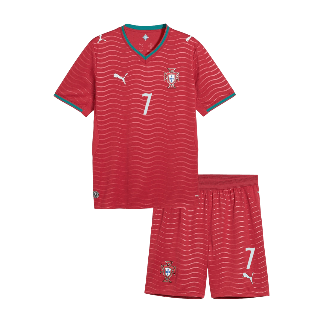 Portugal Tröja RONALDO #7 2026 Hemma Röd Barn Premium