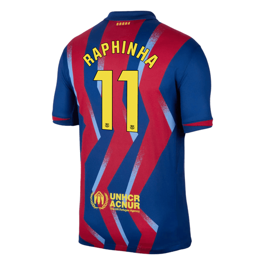 Barcelona Tröja RAPHINHA #11 2025/26 Fourth Away Röd & Blå-1