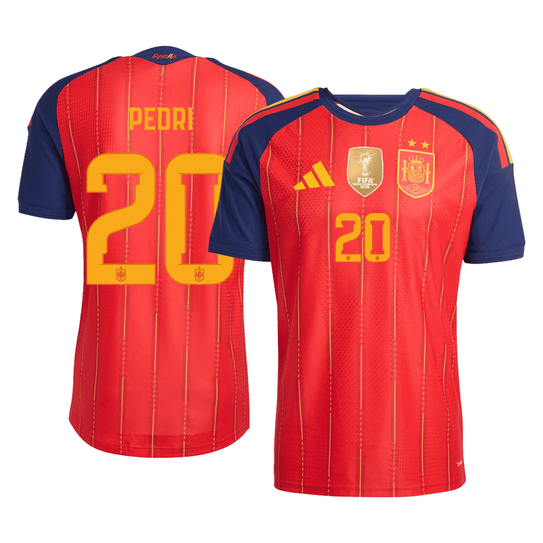 Spanien Tröja PEDRI #20 2026 Mästaredition Hemma Autentisk (2 Stjärnor)