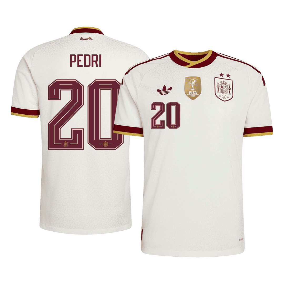 Spanien Tröja PEDRI #20 2026 Borta Autentisk Vit (2 Stjärnor)