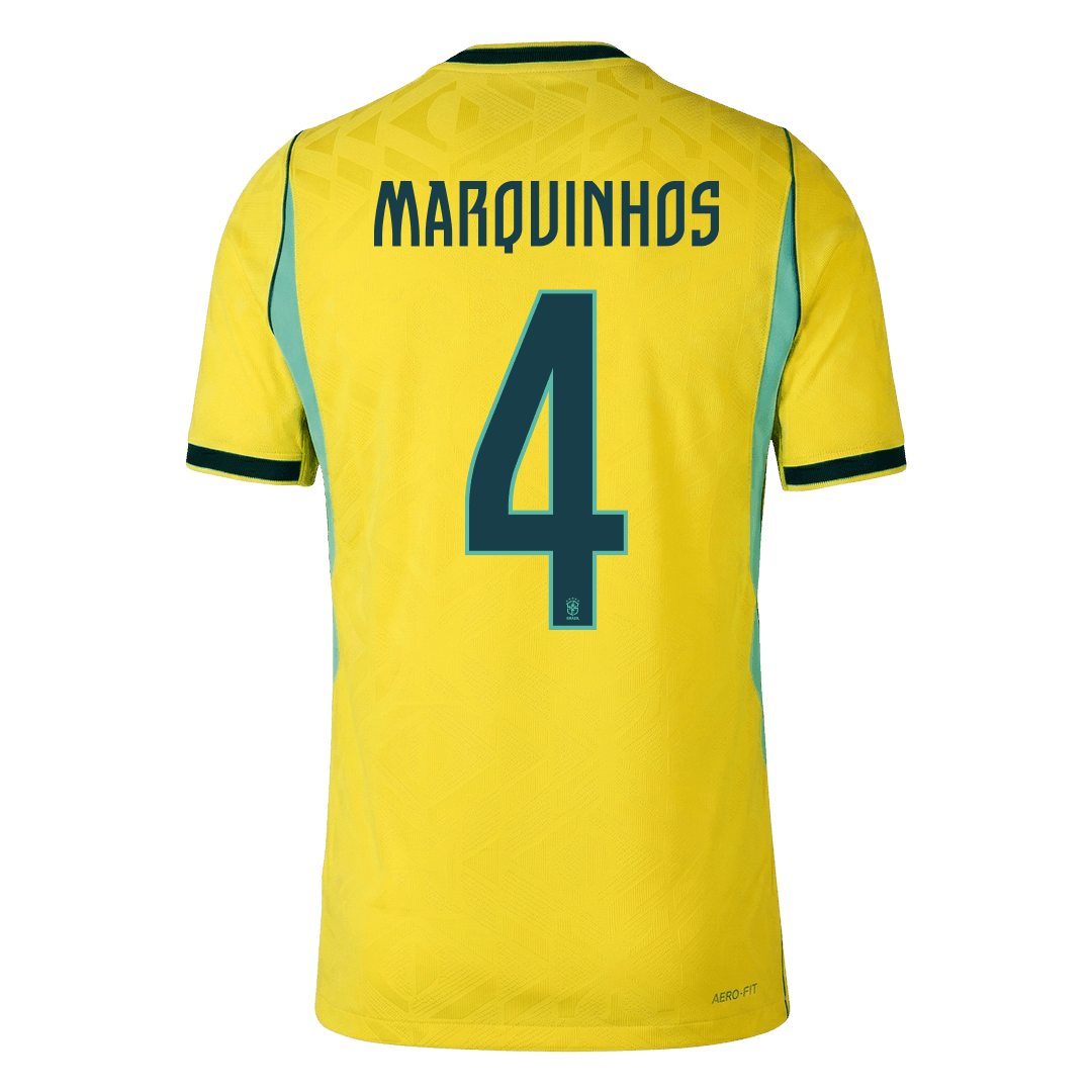 Brasilien Tröja MARQUINHOS #4 2026 Hemma Autentisk Gul-3
