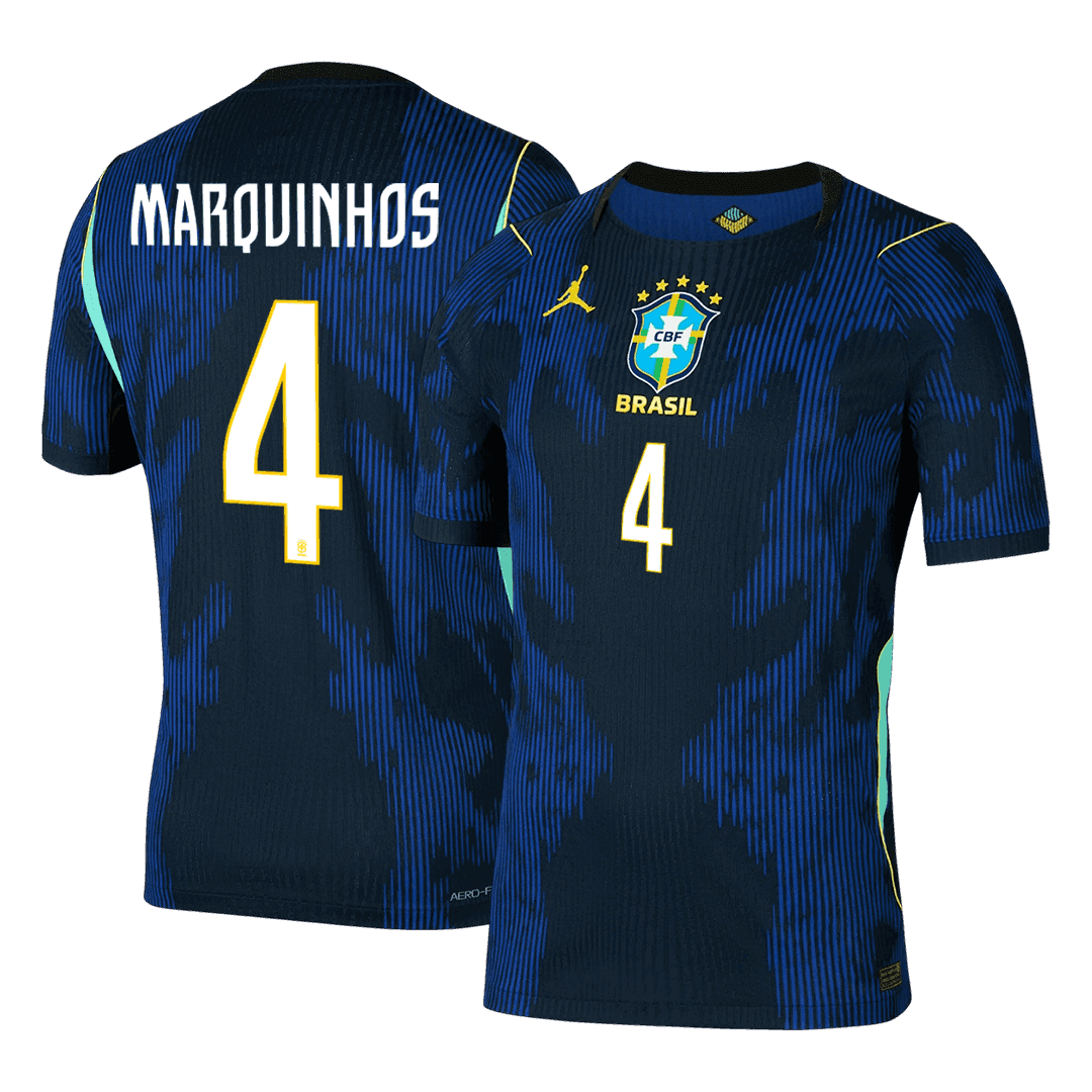 Brasilien Tröja MARQUINHOS #4 2026 Borta Autentisk Mörkblå