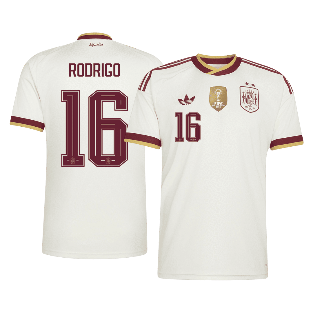 Spanien Tröja RODRIGO #16 2026 Borta Vit (2 Stjärnor)