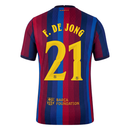 Barcelona Tröja F. DE JONG #21 2026/27 Hemma Autentisk Röd & Blå - UCL-3