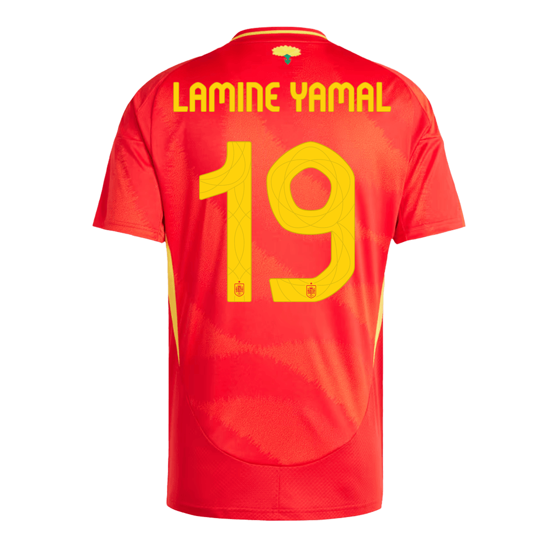 Spanien Tröja LAMINE YAMAL #19 Euro 2024 Hemma Röd