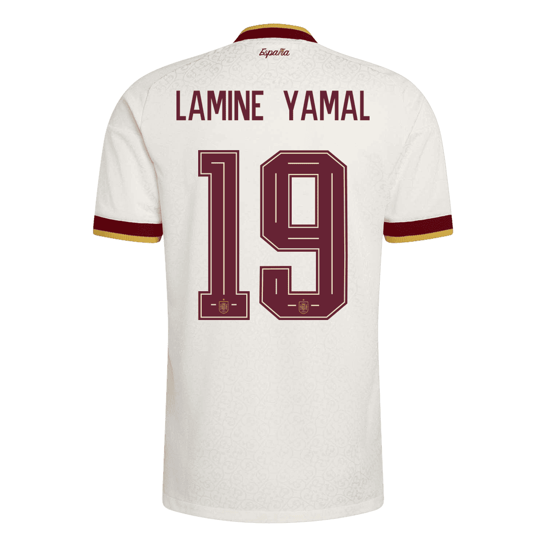 Spanien Tröja LAMINE YAMAL #19 2026 Borta Autentisk Vit (2 Stjärnor)