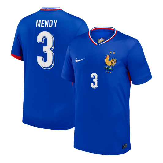 Frankrike Tröja MENDY #3 Euro 2024 Hemma Blå