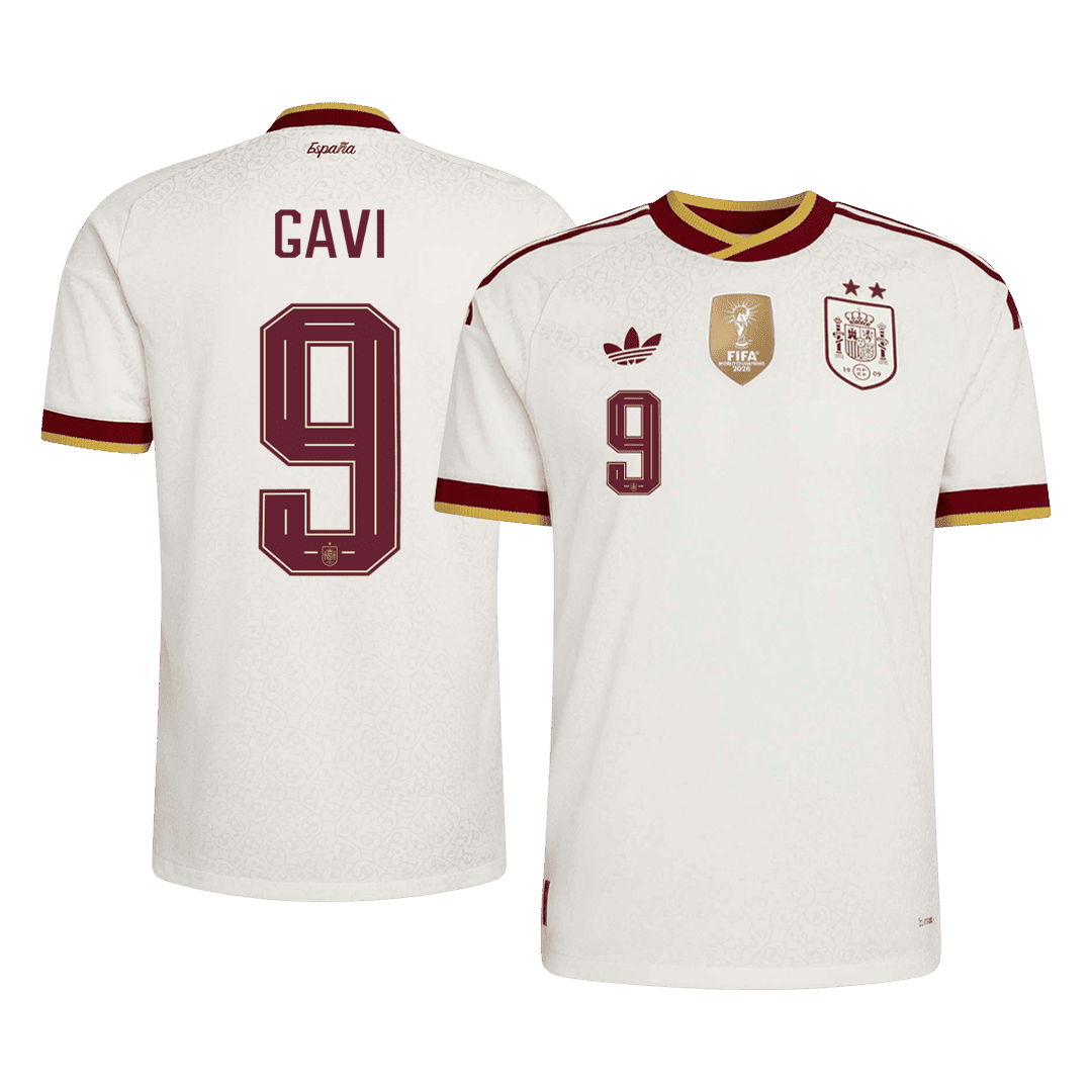 Spanien Tröja GAVI #9 2026 Borta Autentisk Vit (2 Stjärnor)