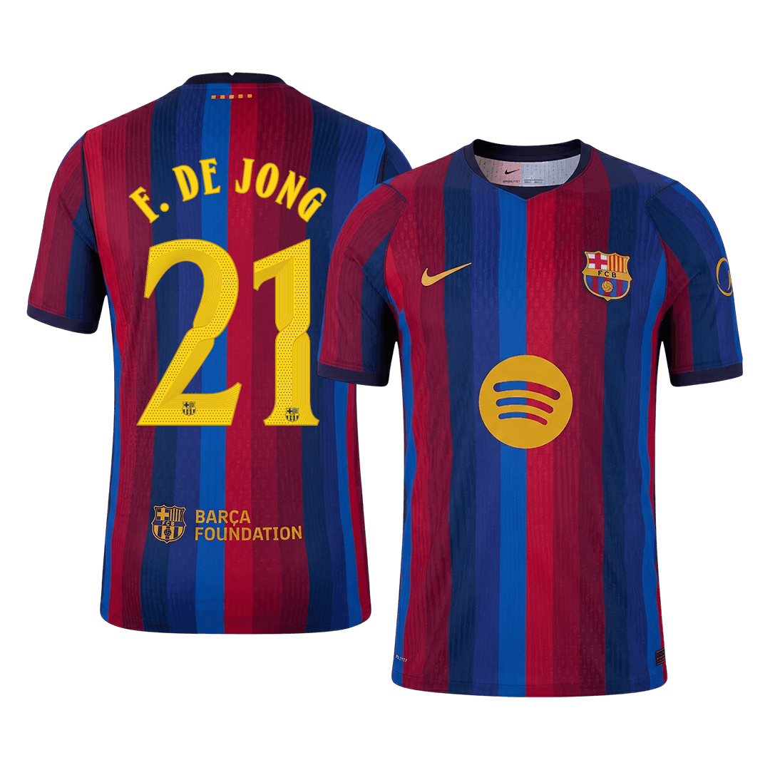 Barcelona Tröja F. DE JONG #21 2026/27 Hemma Autentisk Röd & Blå - UCL