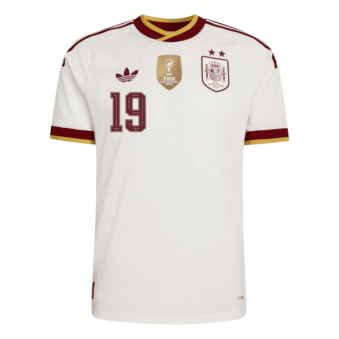 Spanien Tröja LAMINE YAMAL #19 2026 Borta Autentisk Vit (2 Stjärnor)