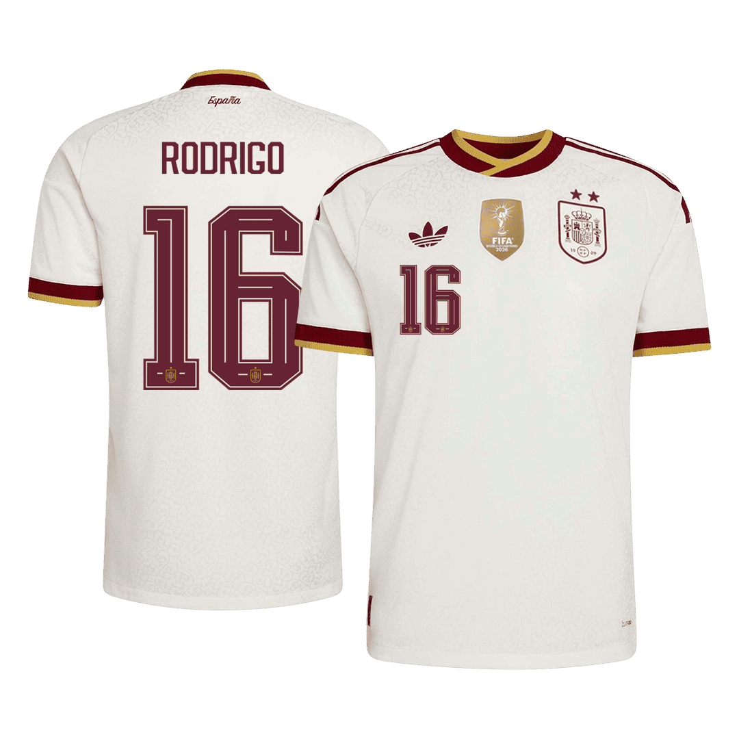 Spanien Tröja RODRIGO #16 2026 Borta Autentisk Vit (2 Stjärnor)