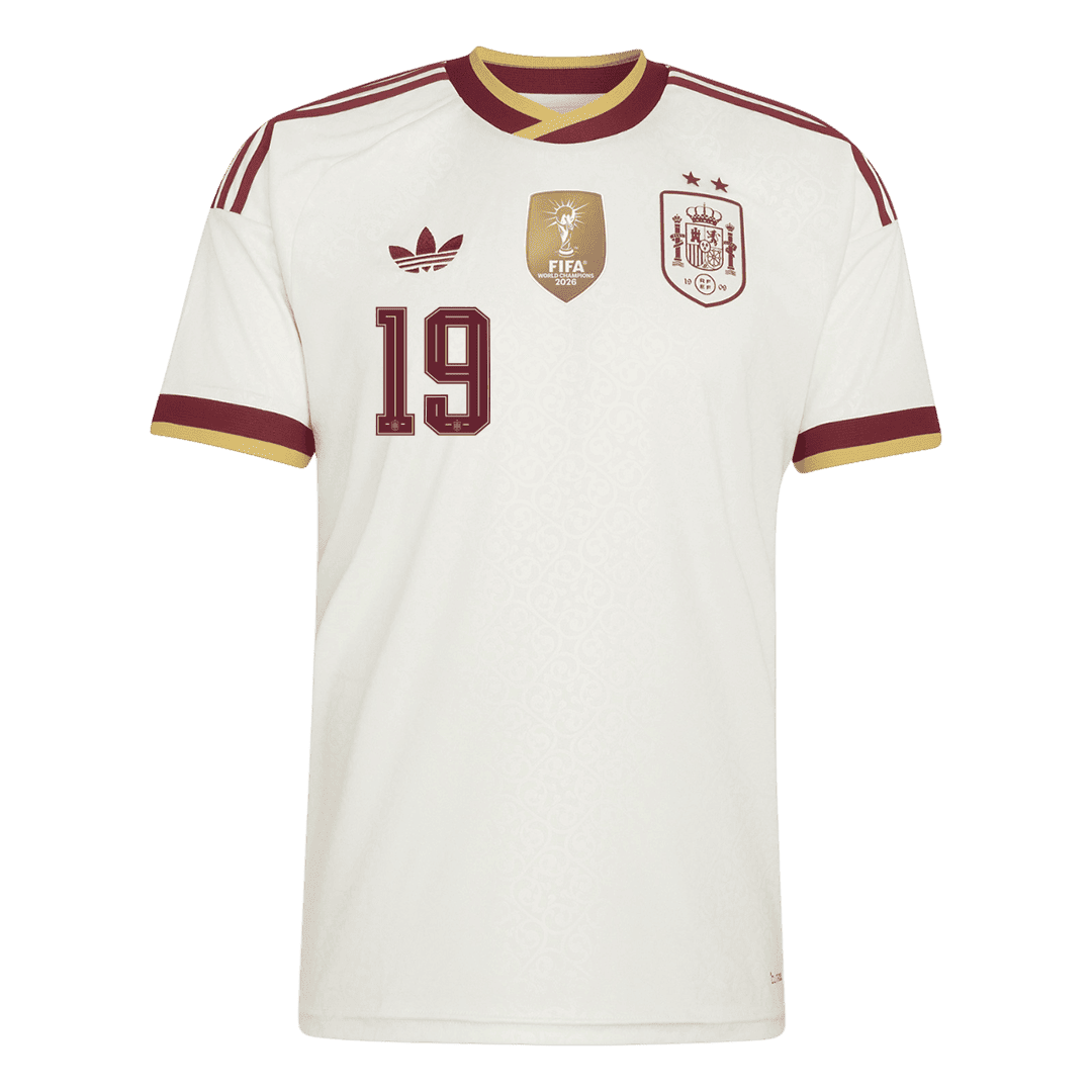 Spanien Tröja LAMINE YAMAL #19 2026 Borta Vit (2 Stjärnor)