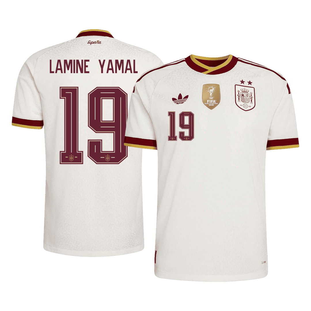 Spanien Tröja LAMINE YAMAL #19 2026 Borta Autentisk Vit (2 Stjärnor)