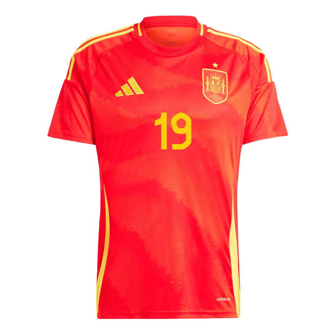 Spanien Tröja LAMINE YAMAL #19 Euro 2024 Hemma Röd-3