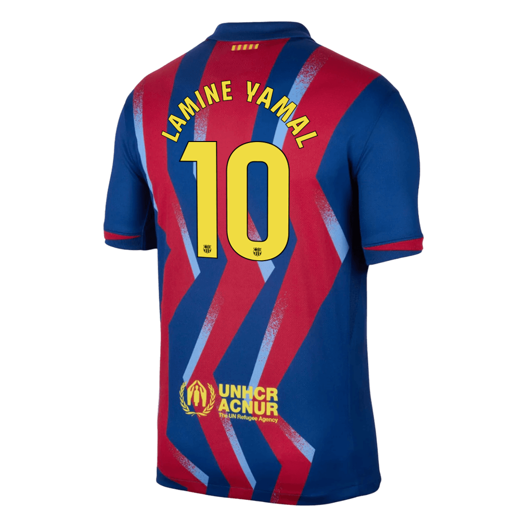 Barcelona Tröja LAMINE YAMAL #10 2025/26 Fourth Away Röd & Blå