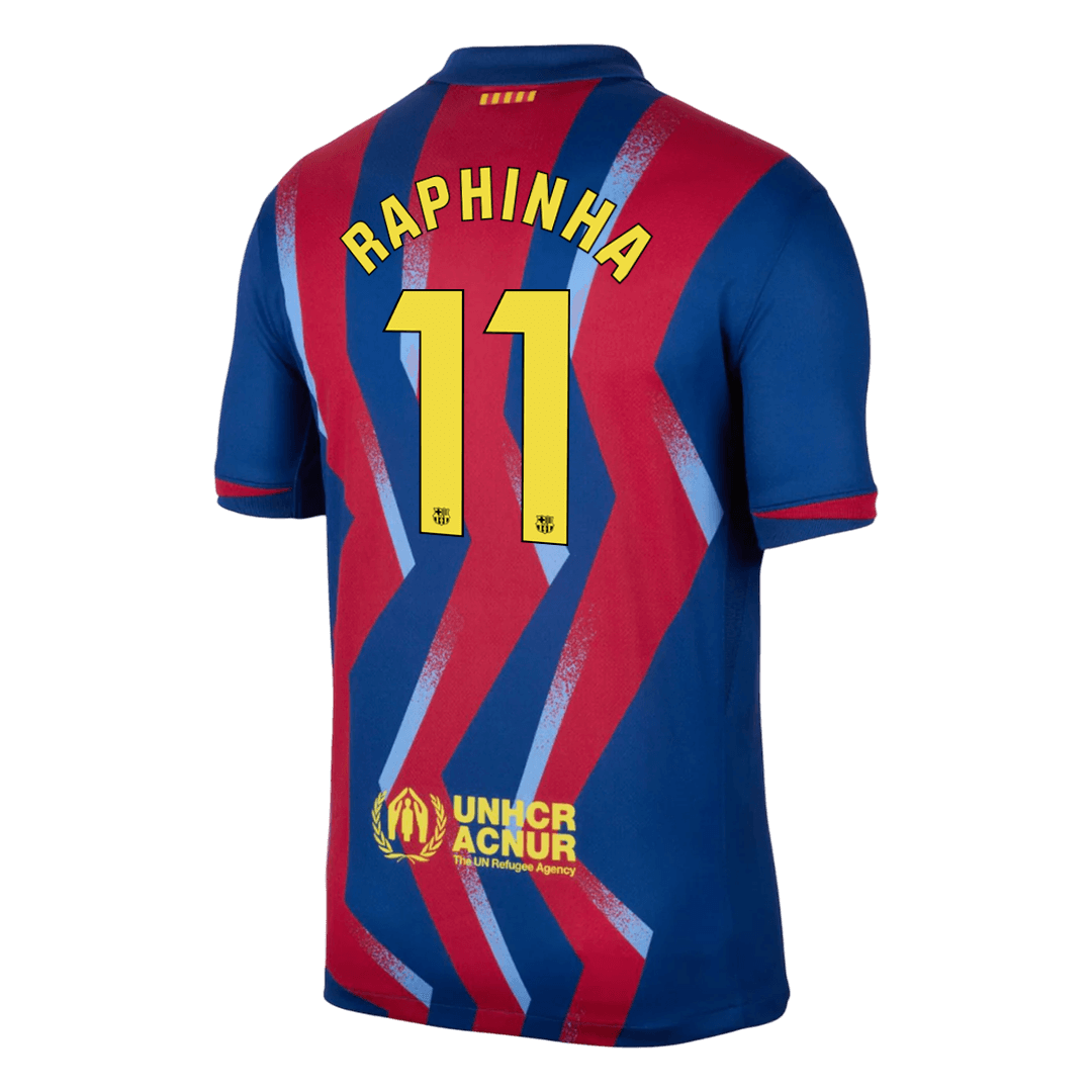 Barcelona Tröja RAPHINHA #11 2025/26 Fourth Away Röd & Blå-2